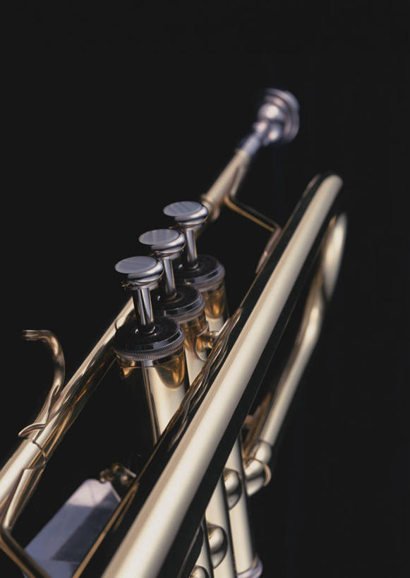 无人,竖图,俯视,室内,特写,白天,静物,阴影,黑色背景,反射,影子,乐器,铜管乐器,小号,一个,摄影,影棚,单个,铜管,彩图,高角度拍摄,影棚拍摄,拍摄