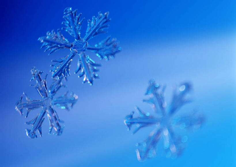 无人,横图,室内,特写,白天,正面,雪,静物,阴影,蓝色背景,朦胧,模糊,透明,反射,影子,雪花,冬季,冬天,三个,寒冷,摄影,影棚,严寒,通明,彩图,影棚拍摄,拍摄