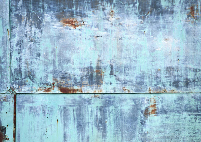 无人,横图,室外,特写,白天,正面,建材,建筑,静物,生锈,钢材,纹路,金属,材料,纹理,墙,墙壁,墙面,蓝色,建造,镀锌钢板,钢板,腐蚀,侵蚀,镀锌,肌理,腐化,锈迹斑斑,彩图,镀锌板,防腐