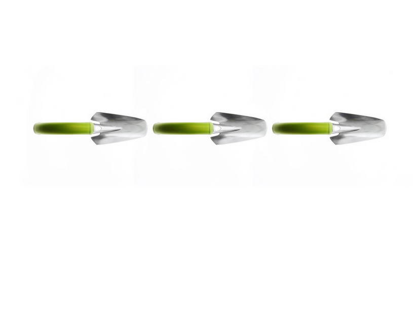 无人,横图,室内,特写,白天,白色背景,正面,静物,金属制品,一排,整齐,并列,并排,金属,铲子,排列,三个,绿色,摄影,影棚,队列,平行,彩图,影棚拍摄,拍摄,手铲