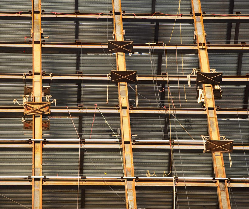 无人,横图,室外,白天,仰视,支架,架子,脚手架,施工,建筑工地,支撑,固定,地盘,建筑地盘,施工地盘,彩图,低角度拍摄,工地,稳固