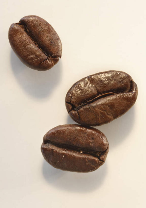 咖啡,无人,竖图,俯视,室内,特写,白天,白色背景,植物,桌面,桌子,豆,阴影,散落,反射,纹路,纹理,影子,豆类,豆子,褐色,三颗,三个,咖啡豆,摄影,影棚,豆科,肌理,咖啡因,彩图,高角度拍摄,影棚拍摄,拍摄
