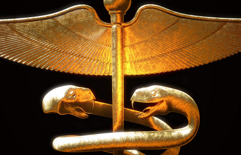 无人,横图,室内,特写,白天,正面,静物,一根,黑色背景,标志,标识,拐杖,手杖,救护,医疗,象征,和平,双蛇杖,救死扶伤,彩图