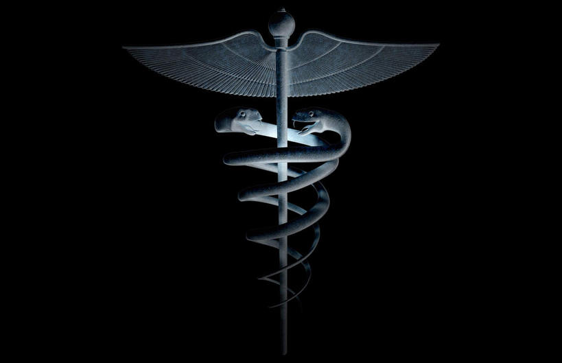 无人,横图,插画,室内,特写,白天,正面,数码,科技,阴影,黑色背景,发光,网络,标志,高光,几何,计算机图形,合成,图画,标识,画,一个,蓝色,单个,拐杖,手杖,电脑合成图,数码合成图,救护,医疗,象征,和平,漫画,双蛇杖,写实,具体,具象,救死扶伤,彩图