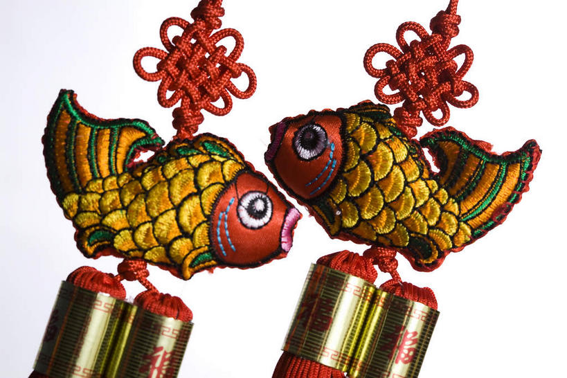 无人,横图,室内,特写,白天,正面,鲤鱼,静物,灰色背景,艺术,鱼,手工艺品,文化,水产,鱼类,两个,红色,工艺品,中国结,金色,摄影,影棚,吉祥,高雅,摄影棚,水生动物,饰物,水生物,自信心,品位,年年有余,美梦成真,事业有成,鲤子,鲤拐子,彩图,全身,影棚拍摄,拍摄,淡水生物,河鲜