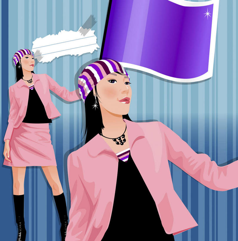 西方人,一个人,无人,竖图,插画,室内,白天,正面,显示器,数码,科技,欧洲,欧洲人,仅一个年轻女性,仅一个女性,仅一个人,阴影,蓝色背景,服装,装饰,网络,屏幕,一对,高光,几何,计算机图形,合成,图画,休闲装,显示屏,画,衣服,耳环,休闲,休闲服,服饰,华丽,修饰,点缀,电脑合成图,数码合成图,漫画,输出设备,写实,具体,具象,衬托,美观,雅致,雅观,耳饰,年轻女性,女人,女性,白种人,半身,彩图