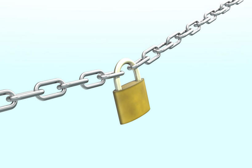 无人,横图,室内,特写,白天,正面,安全,数码,科技,金属制品,阴影,蓝色背景,网络,金属,防护,高光,几何,计算机图形,合成,锁,链子,保护,锁链,电脑合成图,数码合成图,保险,私密,写实,具体,具象,保全,周全,安稳,安定,防盗,平安,彩图