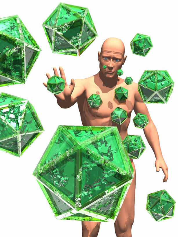 西方人,秃头,一个人,无人,站,竖图,插画,室内,白天,白色背景,正面,数码,科技,微生物,欧洲,欧洲人,仅一个男性,仅一个人,阴影,网络,医学,高光,几何,计算机图形,合成,图画,注视,裸露,画,仅一个年轻男性,绿色,观察,看,手势,站着,生物,观看,电脑合成图,数码合成图,察看,医疗,病毒,生物学,合成图,关注,裸,漫画,写实,具体,具象,寄生,生命体,生物病毒,抵抗,反抗,抵制,男人,男性,年轻男性,白种人,光头,无发,站立,半身,彩图,抵挡,抵御