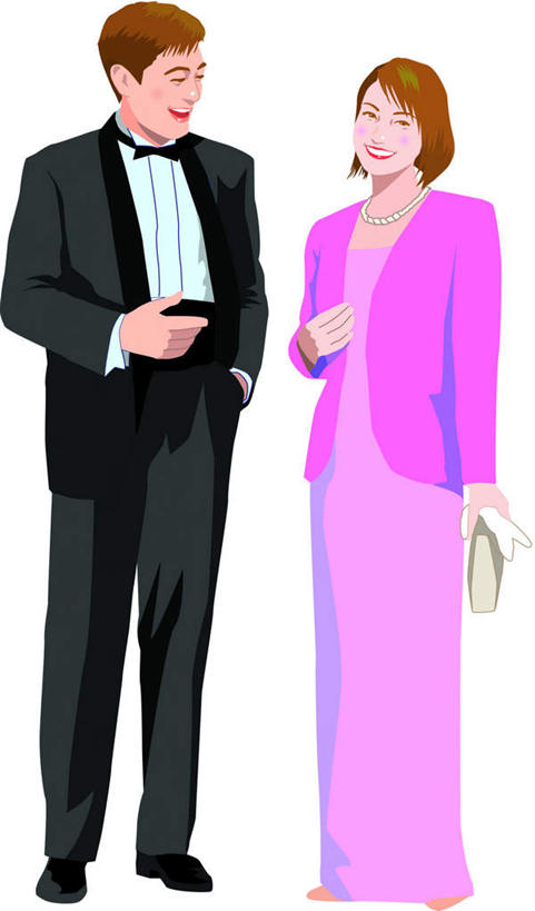 西方人,两个人,站,笑,微笑,露齿笑,竖图,插画,室内,白天,白色背景,正面,爱情,数码,科技,欧洲,欧洲人,阴影,网络,高光,几何,计算机图形,浪漫,拿,合成,图画,拿着,画,手套,站着,温暖,温馨,恩爱,恋人,手包,电脑合成图,数码合成图,和睦,漫画,具体,具象,男人,男性,年轻男性,年轻女性,女人,女性,白种人,情侣,站立,彩图,全身,礼服,伴侣,融洽