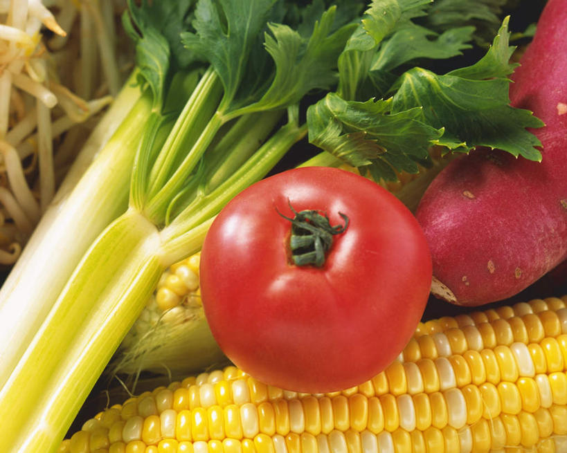 无人,横图,俯视,室内,特写,白天,白色背景,玉米,芹菜,蔬菜,西红柿,许多,阴影,新鲜,光线,棒子,影子,黄豆芽,玉蜀黍,食品,食物,黄色,红色,阳光,摄影,有机食品,绿色食品,影棚,苞米,苞芦,苞谷,包谷,大蜀黍,番麦,薏米包,玉高粱,玉麦,珍珠米,药芹,水芹,旱芹,甘薯,番茄,彩图,高角度拍摄,影棚拍摄,拍摄