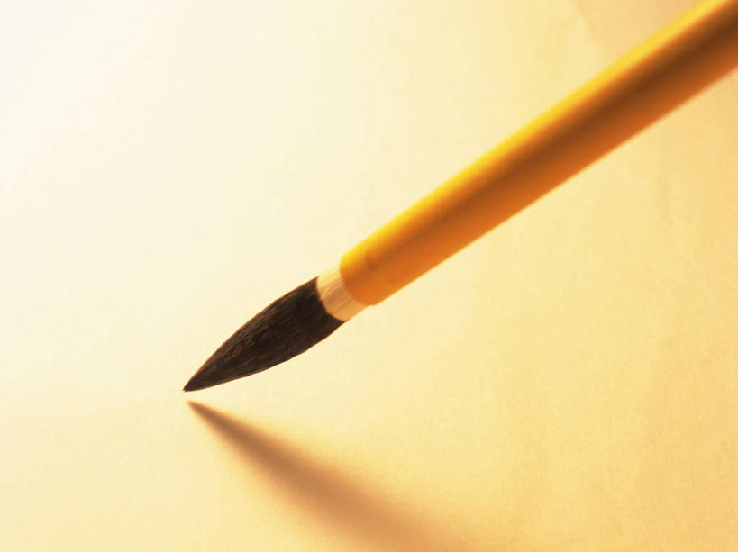 无人,横图,俯视,室内,特写,白天,静物,阴影,黄色背景,朦胧,模糊,反射,笔,毛笔,影子,办公用品,文化,文具,白色,学习用品,摄影,影棚,文具用品,一支,文房四宝,彩图,高角度拍摄,影棚拍摄,拍摄