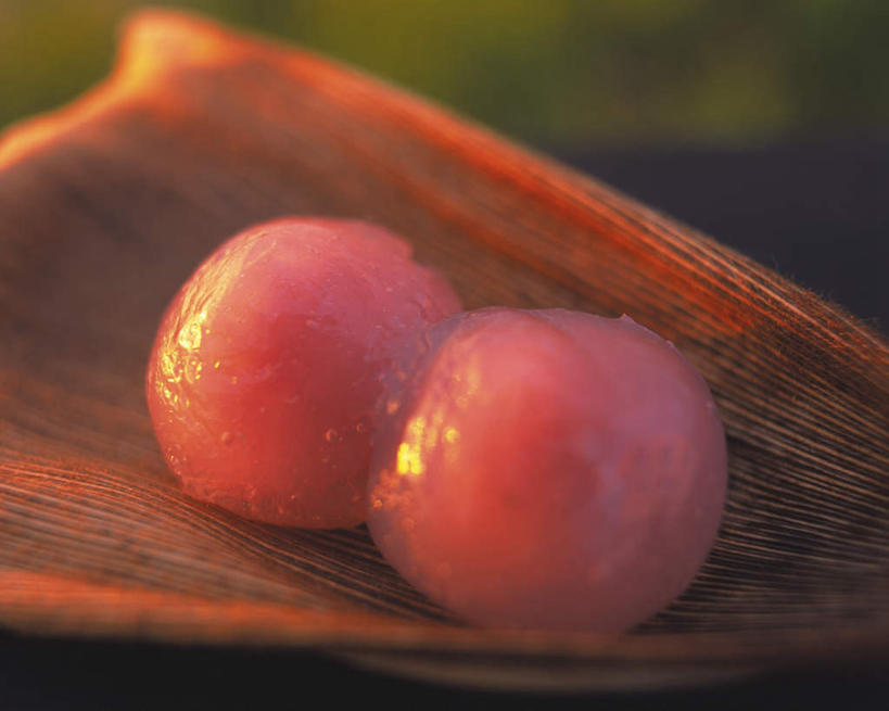 点心,汤团,无人,横图,俯视,室外,特写,白天,托盘,阴影,朦胧,模糊,光线,影子,料理,食品,甜点,甜品,美食,食物,糕点,两个,粉色,阳光,甜食,中式,汤圆,元宵,彩图,高角度拍摄