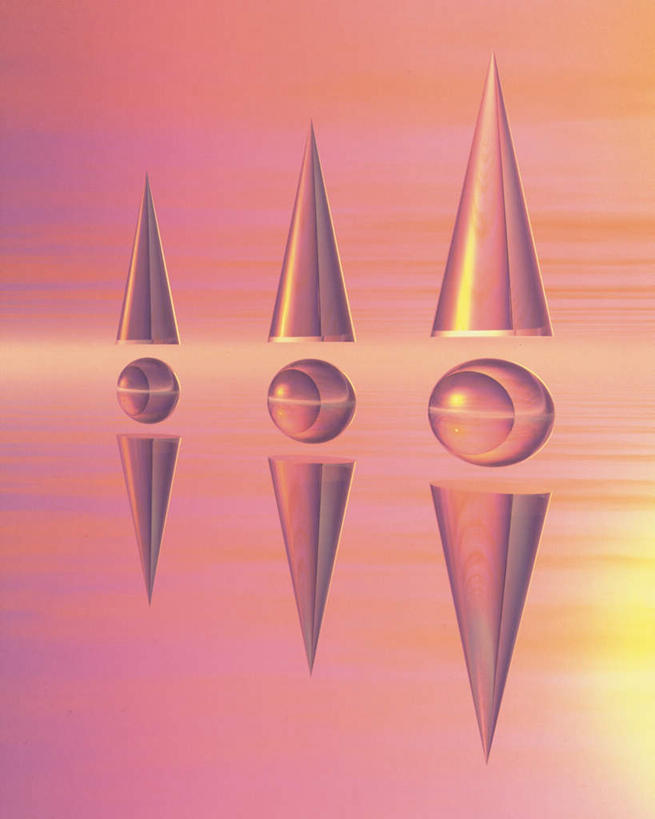 无人,竖图,室内,白天,正面,数码,科技,许多,阴影,光线,网络,影子,云,云朵,高光,几何,计算机图形,合成,云彩,球,三个,粉色,白云,天空,阳光,天,球体,椎体,电脑合成图,数码合成图,三角锥,写实,具体,具象,彩图