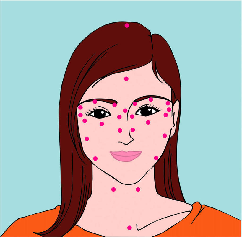 西方人,头发,一个人,无人,站,笑,微笑,露齿笑,横图,插画,室内,白天,正面,数码,科技,欧洲,欧洲人,仅一个年轻女性,仅一个女性,仅一个人,阴影,蓝色背景,服装,网络,医学,斑点,褐色,高光,几何,计算机图形,合成,图画,注视,休闲装,画,衣服,红色,观察,看,站着,休闲,休闲服,橙色,服饰,观看,经络,经脉,脉络,电脑合成图,数码合成图,察看,医疗,穴位,关注,漫画,写实,具体,具象,腧穴,年轻女性,女人,女性,白种人,站立,半身,彩图