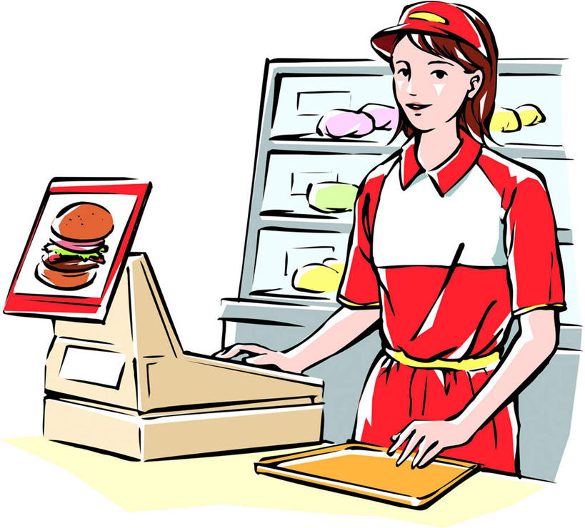 一个人,无人,站,横图,插画,室内,白天,白色背景,正面,工作服,制服,数码,科技,帽子,仅一个年轻女性,仅一个女性,仅一个人,阴影,网络,高光,几何,计算机图形,合成,图画,注视,运动帽,菜单,画,观察,看,站着,收银员,菜谱,鸭舌帽,pos机,收银台,观看,电脑合成图,数码合成图,察看,关注,收银,收银机,漫画,写实,具体,具象,工作制服,年轻女性,女人,女性,站立,半身,彩图,工作套服