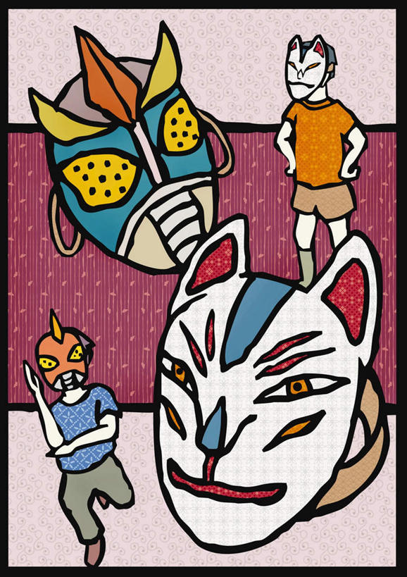 东方人,儿童,无人,两个人,伙伴,朋友,站,举,竖图,插画,室内,白天,正面,友谊,纯洁,数码,科技,亚洲,阴影,服装,网络,面具,高光,几何,计算机图形,合成,图画,注视,休闲装,黄种人,手叉腰,画,小孩,衣服,叉腰,观察,看,托,站着,四个,休闲,休闲服,可爱,童年,童趣,服饰,观看,电脑合成图,数码合成图,察看,双手叉腰,恐怖,关注,漫画,童真,烂漫,无邪,写实,具体,具象,恐吓,吓人,天真,友情,男孩,男人,男性,亚洲人,举手,举着,向上举,向上伸,向上托,站立,彩图,全身,男生