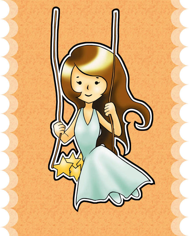 儿童,一个人,无人,坐,笑,微笑,露齿笑,竖图,插画,室内,白天,正面,裙子,纯洁,数码,科技,仅一个女性,仅一个人,握,阴影,花纹,黄色背景,连衣裙,网络,边框,图案,星星,光芒,高光,花边,几何,计算机图形,合成,图像,图画,注视,画,三个,小孩,黄色,秋千,荡秋千,观察,看,仅一个小孩,健康,闪耀,星形,卡通,可爱,童年,童趣,握着,活泼,星座,观看,电脑合成图,数码合成图,察看,闪烁,关注,善良,占卜,锯齿,漫画,五角形,童真,烂漫,无邪,写实,具体,具象,处女座,宽厚,仁慈,室女座,细心,天真,女孩,女人,女性,孩子,五角星,坐着,彩图,全身,女生