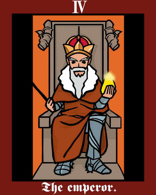 西方人,一个人,无人,坐,竖图,插画,室内,白天,正面,民族服装,数码,科技,皇冠,欧洲,欧洲人,仅一个男性,仅一个人,握,阴影,黑色背景,网络,英文,边框,标志,方框,数字,图案,文字,字符,字母,褐色,高光,几何,计算机图形,罗马数字,拿,合成,图像,图画,拿着,注视,标识,画,画框,卡片,观察,看,仅一个老年男性,卡通,可爱,握着,活泼,观看,英文字母,皇帝,电脑合成图,数码合成图,权威,察看,坚强,严谨,高贵,关注,塔罗牌,占卜,能量,漫画,算命,写实,具体,具象,权力,统治,务实,支配,宝座,大阿卡那牌,王座,老年男性,男人,男性,白种人,王冠,坐着,彩图,全身,传统服装,民俗服