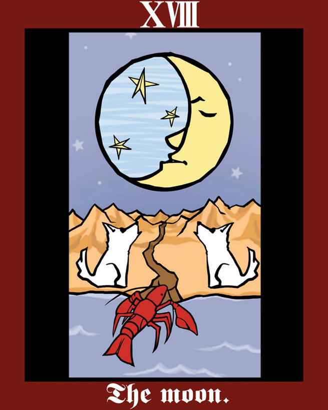 西方人,无人,竖图,插画,室内,白天,数码,科技,宠物,狗,欧洲,欧洲人,阴影,黑色背景,网络,英文,边框,标志,方框,数字,图案,文字,字符,字母,月亮,星星,褐色,月光,高光,几何,计算机图形,罗马数字,合成,图像,图画,标识,画,画框,一只,背面,动物,卡片,两只,卡通,可爱,活泼,英文字母,明亮,电脑合成图,数码合成图,恒星,塔罗牌,占卜,蝎子,漫画,算命,忠诚,写实,具体,具象,皎洁,不安,敏感,体谅,大阿卡那牌,白种人,犬,彩图,全身