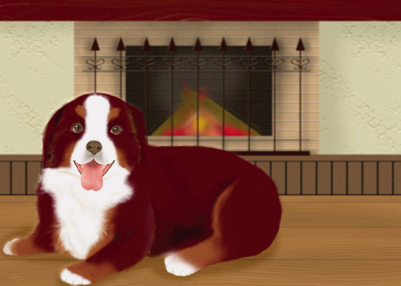 无人,躺,横图,插画,室内,白天,侧面,热情,数码,科技,壁炉,地板,宠物,狗,火,阴影,网络,火焰,地面,高光,几何,计算机图形,燃烧,合成,图画,注视,吐舌头,木地板,画,一只,动物,观察,看,伸舌头,吐舌,可爱,观看,电脑合成图,数码合成图,察看,关注,漫画,忠诚,写实,具体,具象,伯尔尼兹山地犬,卧着,犬,躺着,卧,彩图,全身
