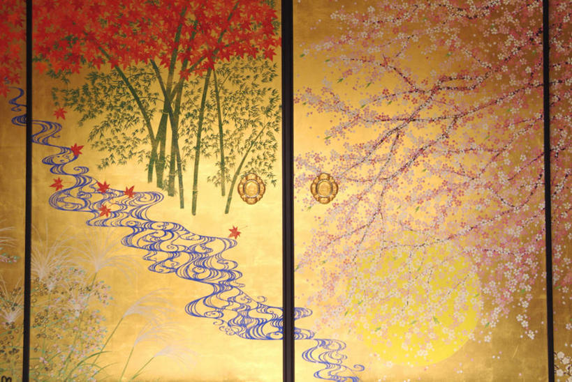 无人,横图,室内,白天,正面,美景,植物,门,拉门,阴影,花纹,盛开,反射,图案,影子,景观,花蕾,移门,花,花瓣,花朵,花卉,鲜花,红色,自然,门框,花苞,花蕊,金色,景色,自然风光,障子,纸门,彩图