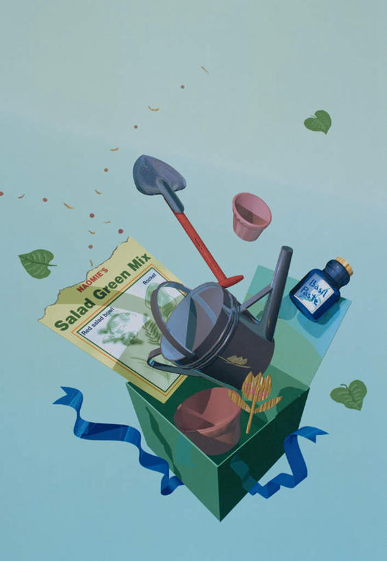 无人,交叉,竖图,室内,白天,正面,数码,科技,叶子,阴影,蓝色背景,网络,铲子,水桶,桶,纸盒,园艺,绿叶,高光,几何,计算机图形,合成,盒子,包装盒,容器,嫩叶,储藏,交织,电脑合成图,数码合成图,储存,写实,具体,具象,相交,交集,穿插,叶,叶片,彩图,贮存