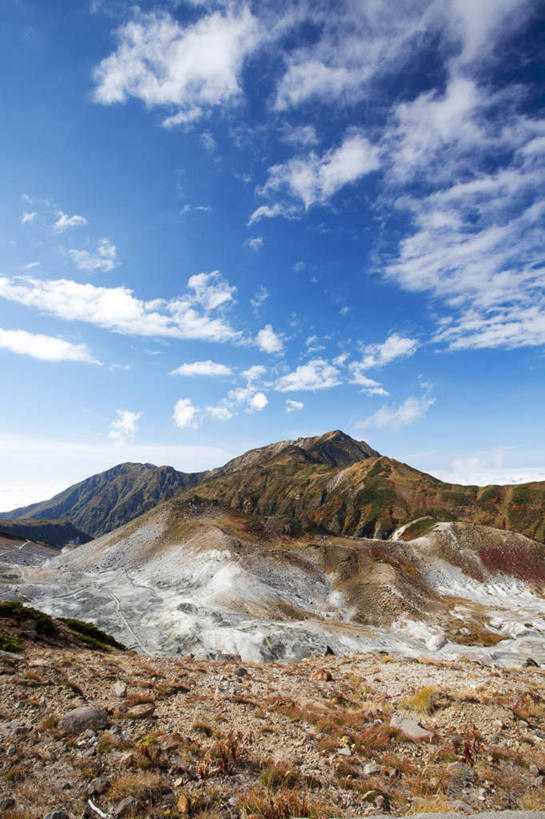 无人,竖图,室外,白天,仰视,旅游,度假,火山,美景,山,树林,植物,道路,路,富山县,日本,亚洲,许多,景观,山峰,云,云朵,小路,交通,山峦,云彩,娱乐,树,树木,蓝色,绿色,白云,蓝天,天空,自然,天,享受,休闲,景色,放松,生长,晴朗,成长,自然风光,东亚,本州,本州岛,日本国,中部地方,富山,活火山,死火山,休眠火山,晴空,彩图,低角度拍摄,地狱谷