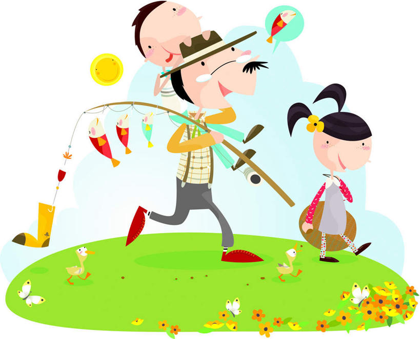 海鲜,背,无人,三个人,家庭,笑,微笑,露齿笑,横图,插画,室内,白天,正面,数码,科技,鸟,钓鱼竿,阴影,服装,网络,鸟类,鸭,鱼,眼镜,高光,几何,计算机图形,合成,图画,休闲装,水产,鱼类,家禽,海洋生物,画,骑,衣服,动物,背着,扛,休闲,温暖,温馨,一家人,休闲服,服饰,牲畜,对话框,渔具,电脑合成图,数码合成图,和睦,水生动物,海产品,水生物,漫画,近视眼镜,海底动物,写实,具体,具象,鱼篓,背负,扛在肩上,骑在肩上,男孩,男人,男性,年轻男性,女孩,女人,女性,钓竿,鱼竿,彩图,全身,钓鱼,融洽