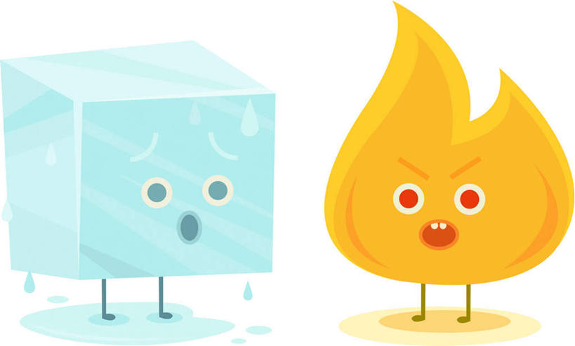 无人,横图,插画,室内,白天,白色背景,正面,热情,数码,科技,火,阴影,网络,火焰,冰,冰块,高光,几何,计算机图形,燃烧,合成,图画,冷冻,画,两个,寒冷,可爱,冷藏,电脑合成图,数码合成图,冰冷,漫画,写实,具体,具象,保鲜,心爱,彩图