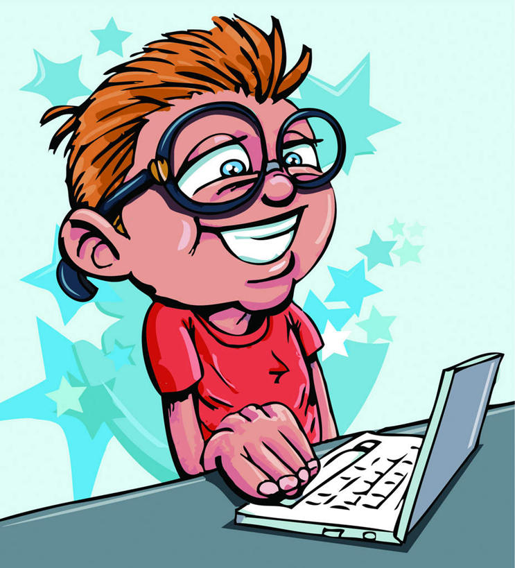 西方人,一个人,无人,坐,笑,微笑,露齿笑,竖图,插画,室内,白天,正面,电脑,笔记本电脑,数码,科技,桌子,椅子,欧洲,欧洲人,仅一个男性,仅一个人,敲打,阴影,网络,眼镜,办公桌,星星,高光,几何,计算机图形,合成,图画,注视,输入,通讯设备,画,仅一个年轻男性,会议椅,打字,观察,看,星形,观看,点击,敲击,办公椅,电脑合成图,数码合成图,察看,无线,关注,通信设备,猥琐,无线网络,漫画,近视眼镜,五角形,无线上网,便携式电脑,写实,具体,具象,商务椅,培训椅,按键,手提电脑,男人,男性,年轻男性,白种人,五角星,坐着,半身,彩图