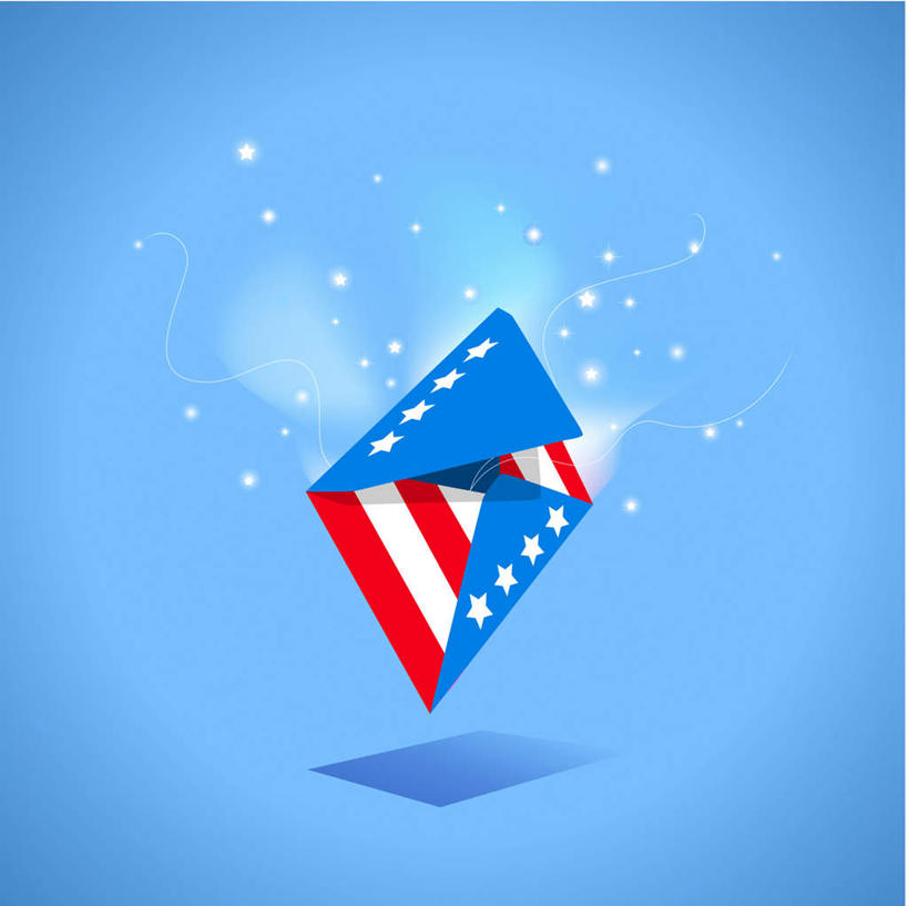 无人,横图,插画,室内,白天,正面,数码,科技,阴影,蓝色背景,网络,信封,高光,几何,计算机图形,合成,图画,星条旗,画,一个,红色,蓝色,白色,美国国旗,单个,电脑合成图,数码合成图,魔术,漫画,写实,具体,具象,彩图