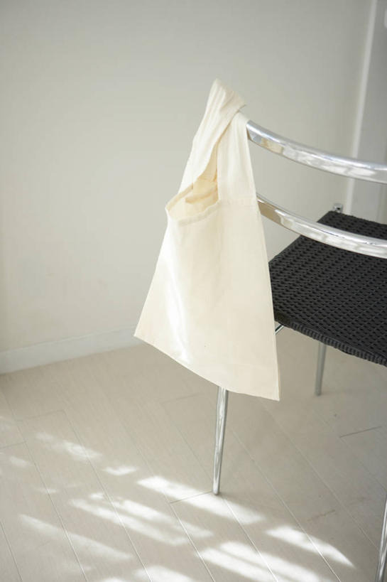 无人,竖图,室内,白天,正面,静物,袋子,椅子,一把,吊挂,悬挂,阴影,反射,布袋,影子,墙,挂,墙壁,墙面,一个,白色,容器,单个,储藏,储存,彩图,贮存