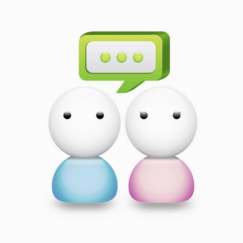 无人,两个人,方图,室内,白天,白色背景,正面,数码,科技,阴影,网络,标志,文字,字符,字母,高光,几何,计算机图形,合成,标识,对话框,电脑合成图,数码合成图,合成图,写实,具体,具象,男人,男性,年轻男性,年轻女性,女人,女性,半身,彩图,拟人,省略号