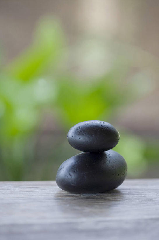 无人,竖图,室外,特写,白天,正面,石头,桌面,桌子,叶子,朦胧,模糊,木制,石子,木桌,绿叶,两颗,黑色,木制品,嫩叶,鹅卵石,按摩石,叶,叶片,石块,彩图,木桌子