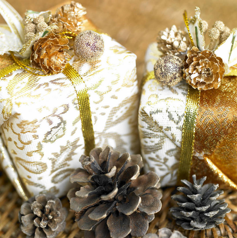 无人,竖图,俯视,室内,特写,白天,礼盒,礼物,阴影,反射,丝绸,丝带,影子,纸盒,坚果,果实,松果,缎带,绸带,盒子,两个,包装盒,礼品盒,干果,礼品,松塔,彩图,高角度拍摄