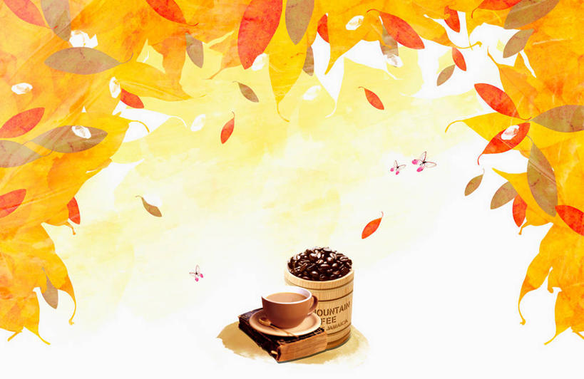 咖啡,无人,横图,室内,白天,白色背景,正面,绘画,幸福,秋季,植物,豆,杯子,餐具,叶子,艺术,瓷器,碟子,盘,豆类,豆子,枫叶,枯叶,落叶,咖啡杯,陶瓷制品,古典,文化,娱乐,饮料,黄色,红色,盘子,工艺品,碟,咖啡豆,品味,享受,休闲,温馨,放松,乐趣,枫树叶,美术,水彩,水彩画,提神,高雅,舒适,瓷杯,醒脑,豆科,美学,软饮料,咖啡因,叶,叶片,秋,秋天,彩图