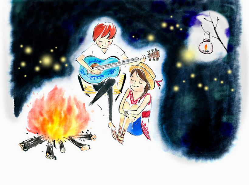 东方人,无人,两个人,坐,闭眼,笑,微笑,横图,室内,夜晚,白色背景,正面,爱情,绘画,热情,植物,火,帽子,椅子,亚洲,一堆,握,堆叠,堆积,服装,艺术,昆虫,草帽,火焰,木材,木椅,枝条,吉他,乐器,弦乐器,甲壳虫,古典,浪漫,燃烧,弹奏,二郎腿,拿,演奏,拿着,休闲装,黄种人,文化,木柴,树,树木,树枝,衣服,绿色,自然,动物,工艺品,品味,休闲,温暖,温馨,休闲服,恩爱,握着,恋人,服饰,木料,夜光,生长,成长,抱膝,堆,美术,水彩,和睦,水彩画,篝火,高雅,景天,甲虫,弹拨弦鸣乐器,益虫,萤火虫,美学,虬枝,枝杈,流萤,如熠燿,宵烛,耀夜,夜照,男人,男性,年轻男性,年轻女性,女人,女性,亚洲人,情侣,屈膝,闭眼睛,闭着眼,闭着眼睛,坐着,彩图,全身,营火,伴侣,融洽,弹拨弦乐器