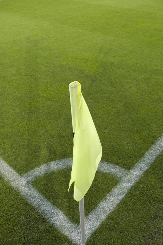 无人,足球场,竖图,俯视,室外,特写,白天,草地,草坪,植物,旗帜,一面,阴影,漂浮,飘扬,光线,影子,飘落,旗子,草,绿色,阳光,绿茵场,旌旗,旗号,彩图,高角度拍摄,足球比赛场地