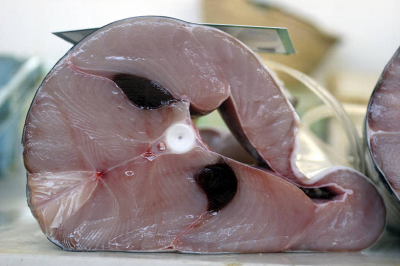 无人,餐厅,横图,室内,特写,白天,正面,切开,阴影,朦胧,模糊,反射,影子,肉,鱼肉,肉类,切,剖面,肉食,切面,彩图,餐馆,饭店,饭馆