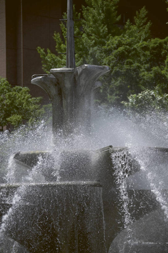 无人,竖图,室外,特写,白天,正面,植物,喷泉,北海道,日本,亚洲,飞溅,朦胧,模糊,溅,液体,景观,水滴,文化,水珠,树,树木,绿色,自然,品味,生长,成长,喷洒,水景,东亚,札幌,日本国,北海道地方,北海道岛,美观,县厅,设计,彩图,札幌市