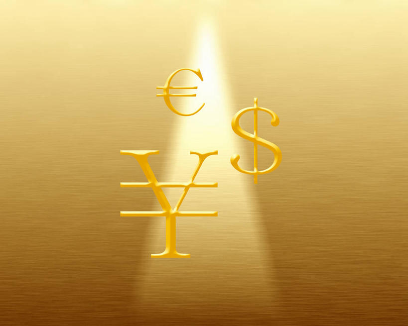 无人,横图,室内,白天,正面,数码,科技,阴影,光线,网络,标志,文字,影子,灯光,高光,几何,计算机图形,合成,标识,三个,金色,电脑合成图,数码合成图,合成图,写实,具体,具象,美元符号,彩图,欧元符号,日元符号