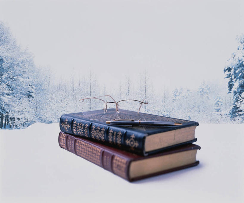 无人,横图,室外,特写,白天,正面,美景,树林,雪,植物,大雪,书籍,一副,眼镜,积雪,景观,雪景,冬季,冬天,树,树木,绿色,自然,书本,景色,寒冷,生长,成长,两本,自然风光,近视眼镜,严寒,书,图书,彩图