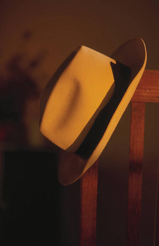 无人,竖图,室内,特写,白天,正面,静物,帽子,椅子,一把,阴影,朦胧,模糊,反射,草帽,影子,木椅,一顶,彩图