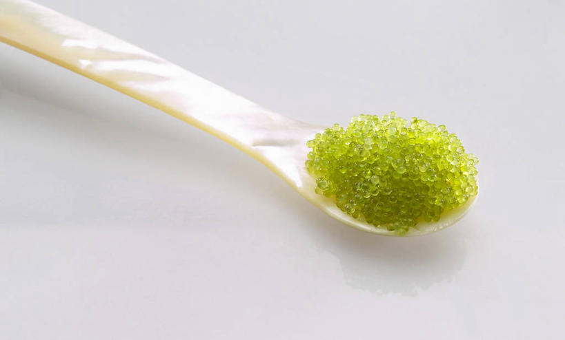 鱼子酱,无人,横图,俯视,室内,特写,白天,白色背景,餐桌,桌子,一堆,阴影,堆叠,堆积,反射,影子,勺子,调料,酱料,酱汁,鱼卵,佐料,调味品,鱼籽,调味料,酱,一个,绿色,调羹,汤匙,摄影,影棚,单个,餐台,堆,彩图,高角度拍摄,影棚拍摄,拍摄