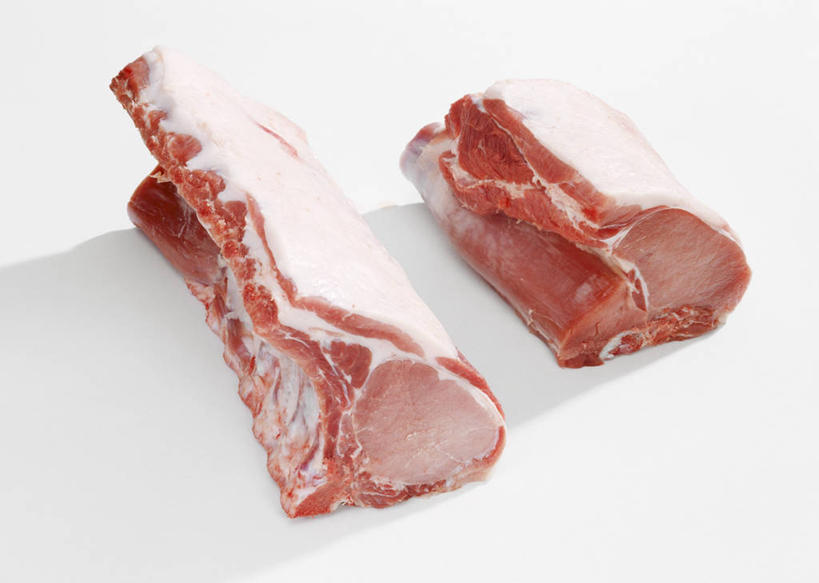 无人,横图,俯视,室内,特写,白天,白色背景,餐桌,桌子,两块,阴影,反射,影子,肉,猪肉,肉类,摄影,影棚,餐台,里脊肉,肉食,豚肉,彩图,高角度拍摄,影棚拍摄,拍摄,里脊,猪里脊肉