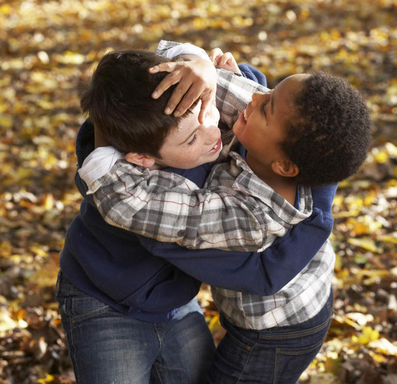 西方人,儿童,两个人,伙伴,朋友,站,抱,横图,俯视,室外,白天,友谊,纯洁,植物,叶子,欧洲,非洲,黑人,欧洲人,阴影,服装,光线,影子,枯叶,落叶,注视,休闲装,树,树木,小孩,衣服,绿色,阳光,自然,观察,看,站着,休闲,休闲服,可爱,童年,童趣,服饰,生长,成长,抱着,观看,打架,察看,搂着,关注,打斗,童真,烂漫,无邪,天真,友情,男孩,男人,男性,白种人,非洲人,叶,叶片,搂,搂抱,站立,半身,彩图,高角度拍摄,男生