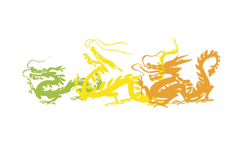 无人,横图,室内,特写,白天,白色背景,侧面,成功,静物,三只,龙,黄色,绿色,橙色,摄影,影棚,高贵,图腾,传说,祥瑞,灵兽,权势,尊荣,幸运,彩图,全身,影棚拍摄,拍摄