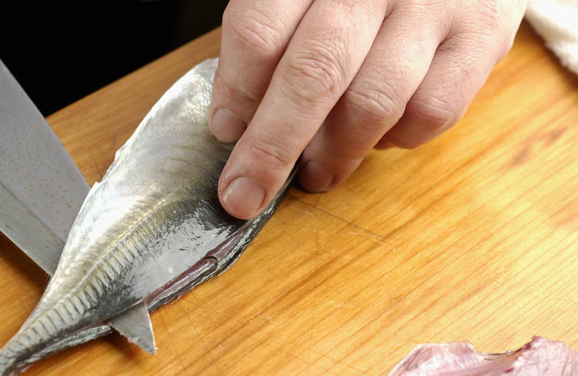 海鲜,东方人,手,一个人,横图,俯视,室内,特写,白天,桌面,桌子,金属制品,亚洲,仅一个男性,仅一个人,一把,握,阴影,反射,金属,木制,鱼,工具,影子,肉,鱼肉,刀具,黄种人,水产,肉类,鱼类,海洋生物,仅一个年轻男性,木制品,刀,手部,握着,单手,巴浪,竹荚鱼,水生动物,菜刀,海产品,水生物,肉食,海底动物,切菜刀,刺公,山鲐鱼,男人,男性,年轻男性,亚洲人,半身,彩图,高角度拍摄,厨房料理台,料理台