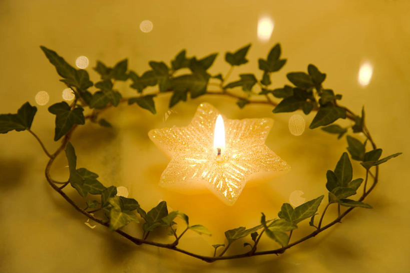 无人,横图,俯视,室内,特写,白天,蜡烛,叶子,阴影,光线,火焰,影子,烛光,烛台,绿叶,燃烧,一个,绿色,点燃,嫩叶,摄影,影棚,褐色背景,单个,火光,蜡烛架,烛架,叶,叶片,彩图,高角度拍摄,影棚拍摄,拍摄