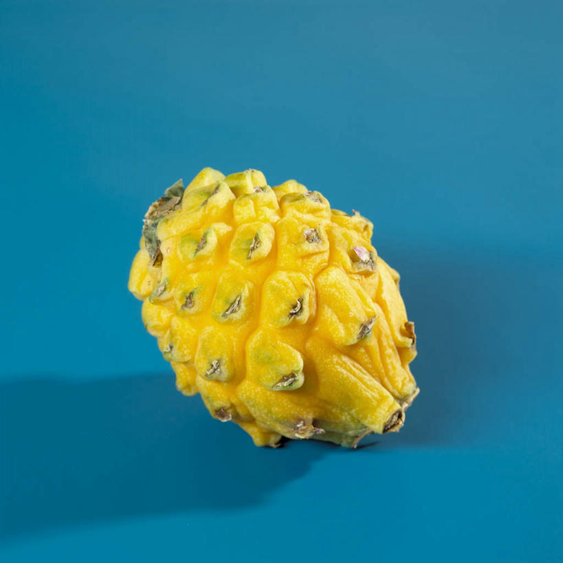 无人,方图,俯视,室内,特写,白天,餐桌,桌子,水果,阴影,蓝色背景,新鲜,反射,影子,生食,食品,果实,火龙果,食物,一个,黄色,青龙果,摄影,有机食品,绿色食品,影棚,单个,餐台,麒麟果,彩图,高角度拍摄,影棚拍摄,拍摄